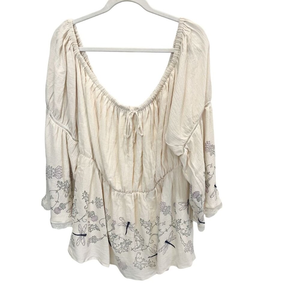 Her Universe Outlander Dragonflies Off the Shoulder Peasant Top Cream - Size 5X